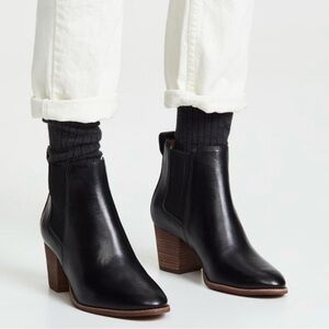 Madewell Black Leather Regan Chelsea Ankle Booties with Block Heel